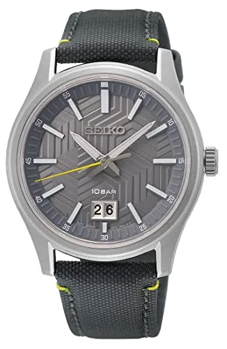 Seiko Herren Analog Quarz Uhr SUR543P1 mit Nylon Armband - Armbanduhren für Herren mit kratzfestem Saphirglas und robustem Edelstahlgehäuse, wasserdicht bis 100 Meter für maximalen Tragekomfort und Langlebigkeit.