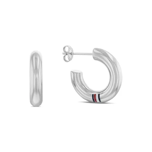 Tommy Hilfiger 2780948 Damen Edelstahl Creolen - Elegante Ohrringe aus poliertem Edelstahl, perfekt für jeden Anlass und mit sicherem Butterfly-Verschluss.