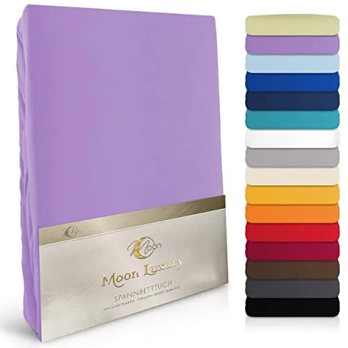 MOON-Luxury Spannbettlaken Jersey Stretch 230g/m² für Wasserbetten und Boxspringbetten - Hochwertiges Spannbettlaken in Flieder, passend für Matratzengrößen 140x200 bis 160x220 cm. Mit elastischem Rundum-Gummizug für eine faltenfreie Passform und angenehmen Griff. Pflegeleicht und atmungsaktiv.