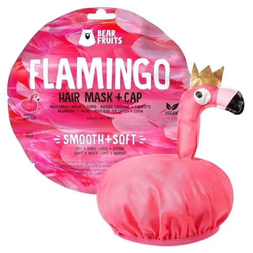 Bear Fruits Flamingo Glatt + Weich Haarmaske mit Haube, 20 ml