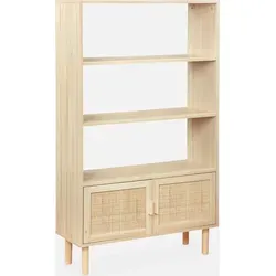 Camargue Bücherregal mit Holz- und Rohrgeflecht - 3 Ebenen, 2 Türen - Bücherregal, geripptes Design mit 3 Ebenen und 2 Türen für stilvollen Stauraum und Ordnung in Ihrem Wohnraum.