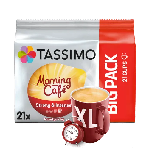 Tassimo Morning Café XL 2544 - Kaffee in XL Bechergröße, starker und intensiver Genuss - perfekt für einen energischen Start in den Tag mit 21 Getränken im Big Pack!