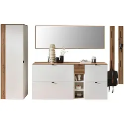 Voleo Garderobe, Weiß, Eiche Artisan, Holzwerkstoff, 7-teilig, 305x179x37 cm, Garderobe, Garderoben-Sets & Serien, Garderoben-Sets