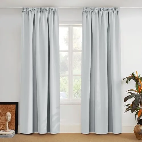 PONY DANCE Wohnzimmer Gardinen mit Kräuselband Weiss 2er Set Verdunklungsvorhänge für Schienensystem Thermogardine Wärmeisolierend, H 228 x B 228 cm, Grau-weiß