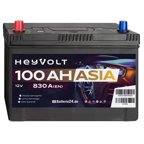 HeyVolt 100Ah Starterbatterie ASIA Autobatterie A100L 12V 830A Pluspol Links