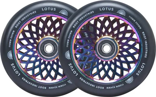ROOT INDUSTRIES LOTUS 110mm Rollenset - rocket fuel/black - Scooter-Zubehör mit leichtem, perforiertem Kern für einzigartiges Design und hohe Präzision. Ideal für schnelles Fahren und hohe Kompatibilität.