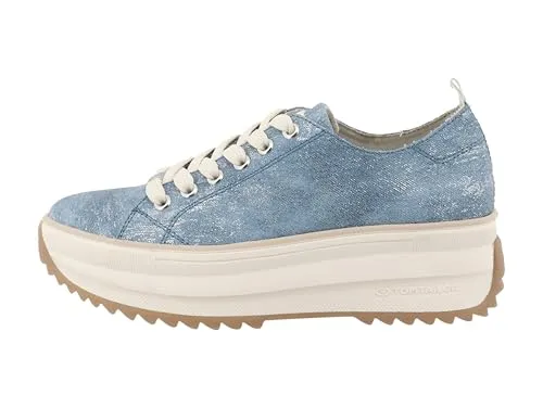 Tom Tailor Damenschuhe Schnürschuhe Blau Freizeit - Sneaker in Jeansblau, perfekt für den Alltag mit bequemem Flachabsatz und atmungsaktivem Textilfutter – ideal für stilbewusste Frauen.