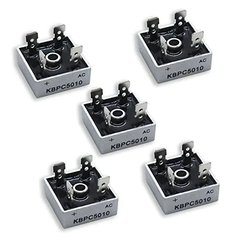 KUBOWAI 5 Stück KBPC5010 Brückengleichrichterdiode Set, 50A 1000V Einphasen Vollwellen Metallgehäuse 4 Pin Durchgangsloch