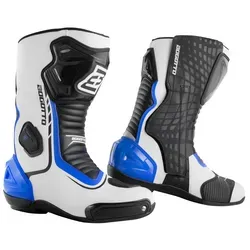 Bogotto Race-X Motorrad Stiefel für Männer, Größe 45, schwarz-weiß-blau - Robuste Motorradstiefel mit verstärktem Knöchel- und Zehenschutz. Ideal für sicheres Fahren und optimalen Komfort. Perfekt für passionierte Biker.