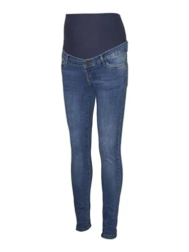 MAMALICIOUS Damen Vmmtanya Piping Vi349 Ga Noos Jeans - Stylische Umstandsjeans für Damen im Slim Fit, gefertigt aus recycelter Baumwolle. Mit seitlichen Taschen und Raffungen bietet sie Komfort und Nachhaltigkeit.