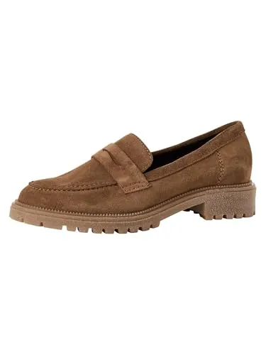 Tamaris Damen Loafer flach Leder, braun, 39 EU - Stilvoll und bequem - Elegante Loafer aus hochwertigem Leder mit innovativer Einlegesohlen-Technologie für hohen Tragekomfort. Robuste Sohle und 30 mm Blockabsatz bieten Stabilität und einen urbanen Look. Ideal für Büro und Freizeit.