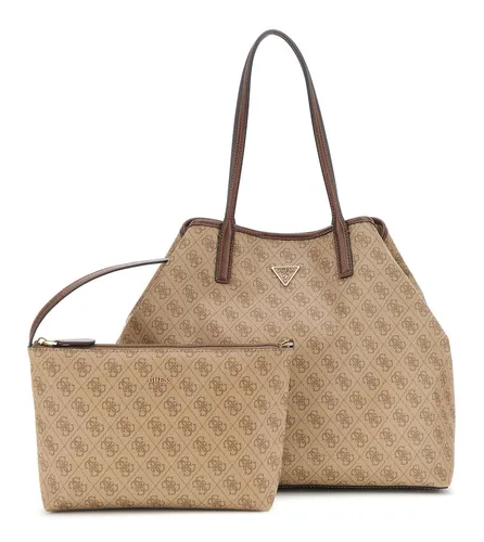 GUESS Shopper Handtasche Eco Victtoria Latte Logo/Brown - Elegante Handtasche mit verstärktem Boden und vier goldenen Füßen, inklusive gratis Aufbewahrungsbeutel und herausnehmbarer Innentasche. Ideal für stilbewusste Frauen!