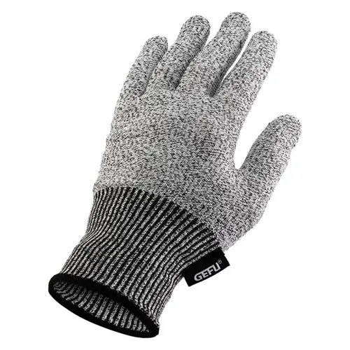Gefu SECURO Schnittschutzhandschuhe – Silber, Polyester - Die Gefu SECURO Schnittschutzhandschuhe bieten sicheren Schutz für Hände und Finger beim Kochen. Ideal für den Einsatz mit scharfen Messern und beim Reiben. Waschbar bis 60 °C, universelle Größe für Rechts- und Linkshänder.