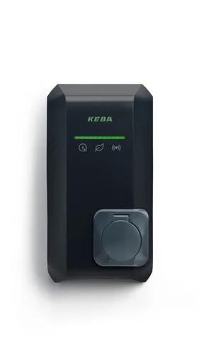 Keba Wallbox KeContact P40 Pro Socket, 22 kW, RFID, MID, LTE, schwarz - Diese kompakte Wallbox ermöglicht schnelles Laden von Elektroautos mit 22 kW. Ideal für den Außenbereich, spritzwassergeschützt (IP54) und einfach zu steuern über App und RFID.