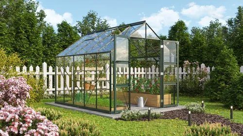 Vitavia Gewächshaus "Domus 8300" mit Zubehör - Garten-Zubehör: 8,3 m² Gewächshaus in smaragdgrün, inkl. über 100 Euro Zubehör wie Hygrometer und Min-Max-Thermometer für optimale Pflanzenpflege.