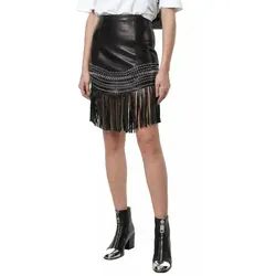 Balmain Paris Lederrock Mini Rock mit Fransen und Ketten-Details schwarz FR34/XS - Stylischer Minirock aus 100% Lammleder mit trendigen Fransen und auffälligen Metall-Details. Ideal für ein rockiges Outfit und vielseitig kombinierbar.