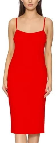 Merry Style Damen Unterkleid Knielänge Petticoat Midi Länge einstellbare Träger MS10-402 (Rot, S)