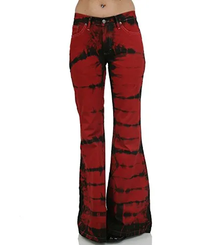 COMYCOM Boho Hippie Look Batik Schlaghose schwarz rot 38/34 - Modische Batik Schlaghose im Boho-Stil, ideal für lässige Outfits. Hoher Tragekomfort und auffälliges Design machen sie zum Hingucker für jede Gelegenheit.