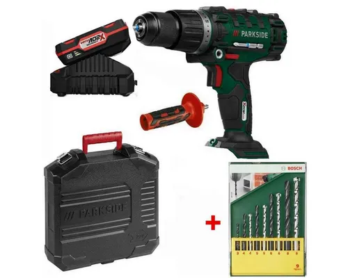 Parkside Akku-Schlagbohrschrauber 20V PSBSA 20-Li C3 mit Bohrer Set - Akkuschrauber mit 20V und 2 Ah Akku, ideal für vielseitige Bohr- und Schraubanwendungen, inklusive praktisches Bohrer Set.