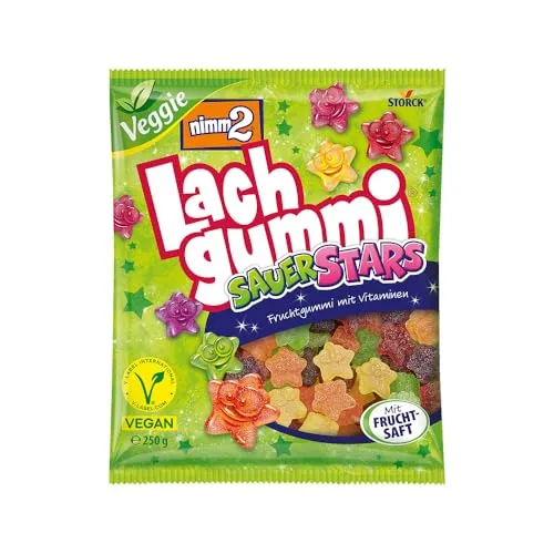nimm2 Lachgummi SauerStars – Vegane Fruchtgummis mit Fruchtsaft - Erlebe fruchtig-saure Vielfalt mit nimm2 Lachgummi SauerStars! Sechs leckere Geschmacksrichtungen – ideal zum Teilen und Naschen für die ganze Familie.
