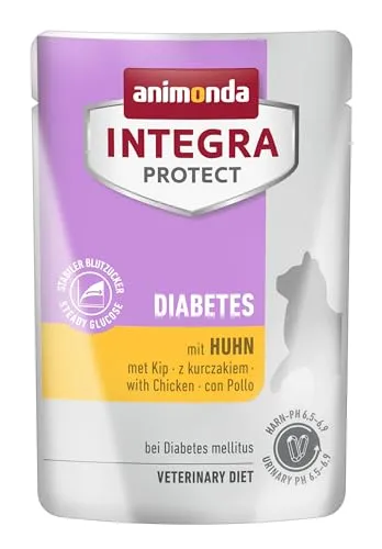 animonda INTEGRA PROTECT Katzenfutter nass Diabetes mit Huhn (24 x 85g) - Spezielle Ernährung für Katzen mit besonderen Bedürfnissen: Animonda Integra Protect unterstützt eine ausgewogene Nährstoffversorgung und sorgt für einen stabilen pH-Wert im Urin.