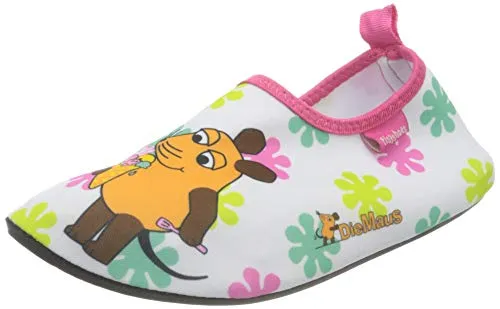 Playshoes Barfuß-schuhe Unisex Kinder Wassersportschuh, Weiß Rosa die Maus, 18/19 EU