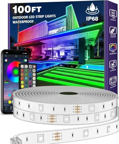 30M Outdoor LED Streifenleuchte wasserdicht,IP68 Außen LED Lichtband wasserfest mit App-Fernsteuerung,Musik Synchronisation RGB Outside Lichterkette für Balkon,Terrasse,Dach,Garten,Pool