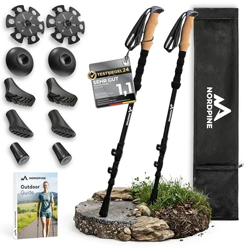 Teleskop Wanderstöcke aus Carbon oder Aluminium 65-135cm – Höhenverstellbare Nordic Walking Stöcke mit Korkgriff - Verstellbare Wanderstöcke (65-135 cm) für optimale Anpassung an Körpergröße und Gelände. Robustes Material, ergonomischer Korkgriff und Wolframspitze sorgen für Sicherheit und Komfort bei jedem Abenteuer.