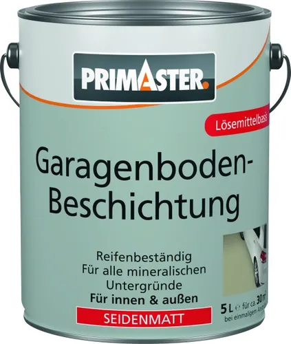 Primaster Garagenbodenbeschichtung 5 L in steingrau - Hochwertige Bodenfarbe für Garagen, seidenmatt und langlebig. Ideal für Innen- und Außenbereiche, sorgt für eine ansprechende Optik und ist einfach aufzutragen.