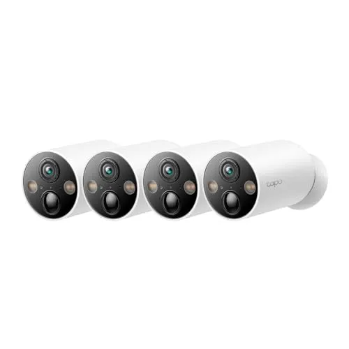 Tapo C425 Außenkamera Akku, 4-Pack | Witterungsbeständige 2K Überwachungskamera mit Solarpanel Unterstützung - Überwachungskamera für drinnen und draußen mit 150° Sichtfeld, 10000-mAh-Akku und KI-gestützter Erkennung; ideal für rund um die Uhr Sicherheit.