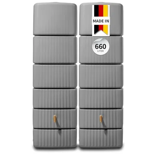 4rain Slim Regentonne Set 660 L - Platzsparender Wandtank für nachhaltige Gartenbewässerung - Regentonnen Set mit 2x 330 L, ideal für umweltfreundliche Bewässerung. Witterungsbeständig, UV-stabil und leicht erweiterbar dank modularem Design.