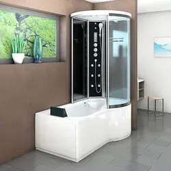 Kombination Badewanne Dusche K55-L33-EC Duschtempel 170x100 cm - Schwarz - Duschwände mit 2in1 Wannen- und Duschsystem, aus 6mm Sicherheitsglas, mit integrierter Rückenmassage und LED Regendusche für ein luxuriöses Duscherlebnis.