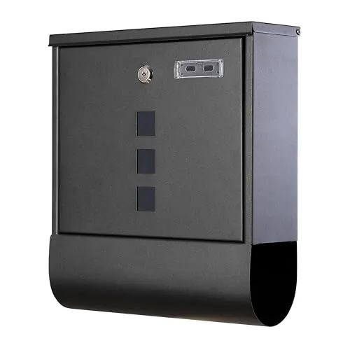 Grafner Design Briefkasten mit Zeitungsfach, schwarz pulverbeschichtet - Wandbriefkästen mit modernem Design, abschließbar und inklusive 2 Schlüssel. Robuster Stahl-Korpus schützt Ihre Post optimal vor Witterungseinflüssen.