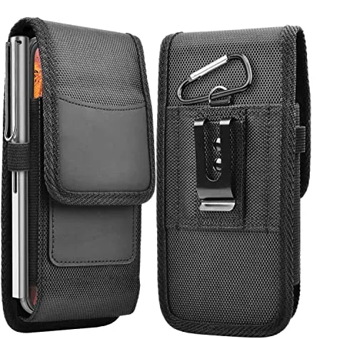 Cadorabo Handytasche mit Gürtelclip kompatibel mit Nokia Lumia 650 in SCHWARZ -360 Grad Schutzhülle mit Gürtel Schlaufe in Nylon -Gürteltasche mit Karabinerhaken und Stiftehalter -Case Cover