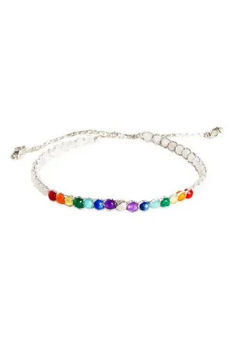 SAMAPURA Armband 7 Chakren Mondstein Armband, Silber Faden