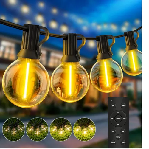 LED Lichterkette 15m G40 Außen Fernbedienung Dimmbar