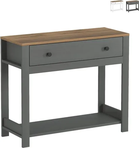 Klassischer Schwarz-weißer Konsolenschrank Corlay mit Schublade - Eleganter Konsolenschrank im klassischen Design (90 x 35 x 75 cm) aus robusten MDF-Platten mit Melaminbeschichtung. Ideal für Eingangsbereich, Wohnzimmer oder Schlafzimmer. Praktische Schublade und untere Ablage bieten viel Stauraum.