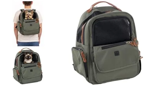 Flamingo Tiertransporttasche Rucksack Wiro grün - Tier-Transporttaschen - Komfortabler und sicherer Rucksack für kleine Hunde mit abwischbarem Material, verstellbarer Kurzleine und herausnehmbarem, waschbarem Boden.