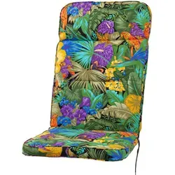 KETTtex Hochlehnerauflage Kreta 8194 - Gartenstuhlauflage für Hochlehner, Design Papagei in lebhaften Farben, mit verstellbarem Halteband und Bindebändern für optimalen Sitzkomfort.