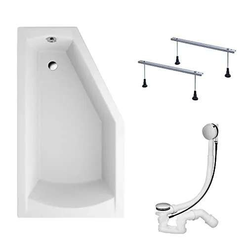 KOLMAN Badewanne SELENA 150x90 - Premium Eckbadewanne mit 3in1 Set - Sanitäranlagen & Zubehör – Genießen Sie luxuriöse Entspannung in der stabilen Eckbadewanne SELENA aus hochwertigem Acryl, inklusive automatischem Ablauf und Füßen für höchsten Komfort.