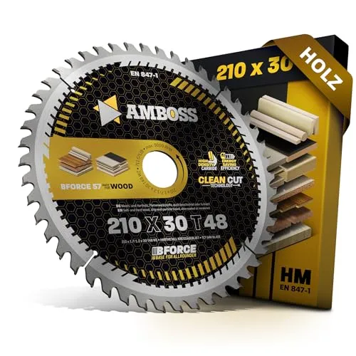 HM Kreissägeblatt 210x30 Z48 Wechselzahn - Kreissägeblatt für Akku-Handkreissägen, optimiert für präzise Feinschnitte in Edelhölzern und Furnieren. Ideal für Schreinereien und Innenausbau, sorgt für weniger Verschnitt und längere Akkulebensdauer.