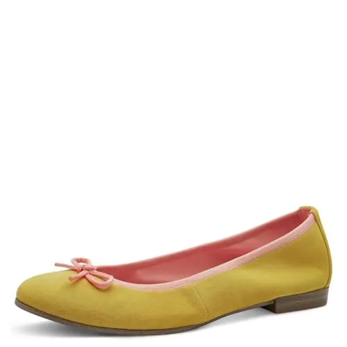 Tamaris Ballerina mit Blockabsatz und Zierschleife - Elegante Hausschuhe aus hochwertigem Ziegenveloursleder, ideal für stilvolle Auftritte im Büro oder Freizeit.