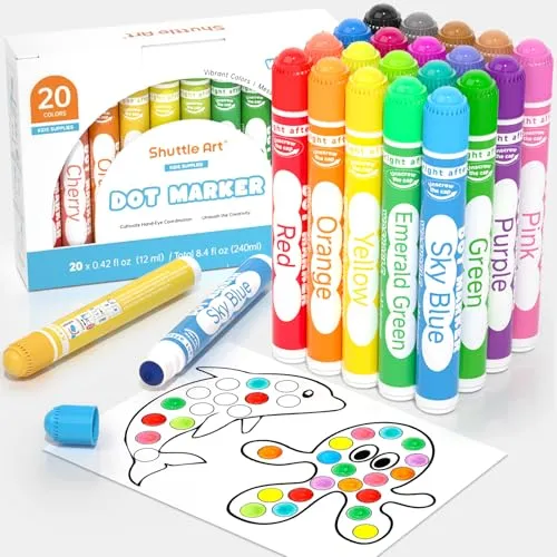 Shuttle Art 20 farbige Dot Markers, Kinderstifte auswaschbar, Bingo marker für Kinder, Bingo Stempelstifte, Bingo Dabber Pen mit ungiftiger Tinte auf Wasserbasis, Punkt Marker Set