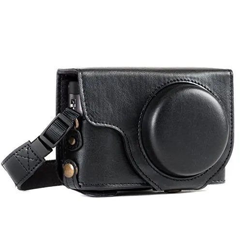 MegaGear MG1258 Panasonic Lumix DC-TZ95, DC-TZ90 Ever Ready Leder Kamera-Case mit Trageriemen - Schwarz