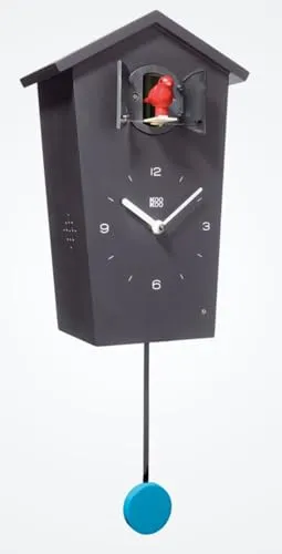 KOOKOO Birdhouse schwarz - Moderne Kuckucksuhr mit 12 Vogelstimmen - Kuckucksuhren in modernem Design, mit echten Vogelstimmen und einstellbarer Lautstärke. Ideal für stilvolle Wohnzimmergestaltung.