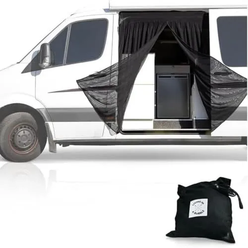 Living in a Bubble Van-Insektennetz für Mercedes Sprinter (Standarddach) und Opel Movano, Ford Transit und FIAT Ducato (alle Dächer). Moskitonetz an der Seitentür, zentraler Magnetverschluss
