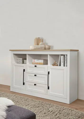 Sideboard OTTO HOME "Ismund" – Transparentes Design für dein Zuhause - Sonstige Dekoartikel – Stilvolles Sideboard aus MDF mit Holz-Zierleiste und schwarzen Metallgriffen, ideal für modernen Wohnraum.