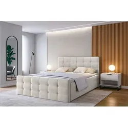 AX LIVING Boxspringbett Argentaro 140x200 cm mit Bettkasten in Beige - Das stilvolle Boxspringbett Argentaro 140x200 cm bietet Komfort und praktischen Stauraum dank zwei seitlicher Bettkästen. Ideal für Gästezimmer oder Jugendliche, vereint es modernes Design mit Funktionalität.