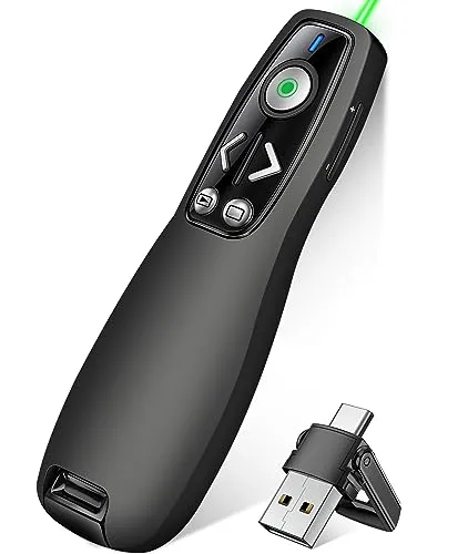 HELLCOOL Grün USB C Presenter, 2.4 GHz Wireless Powerpoint Fernbedienung via USB C Empfänger, Pointer für Präsentationen, Präsentationsfernbedienung für Windows/Mac/PowerPoint/Keynote/Google Slides