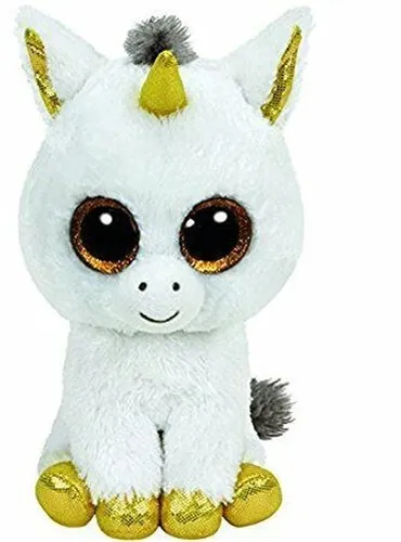 Ty Beanie Boos Pegasus - 15 cm weißes Einhorn mit goldenen Details, weich und ideal zum Kuscheln für Kinder